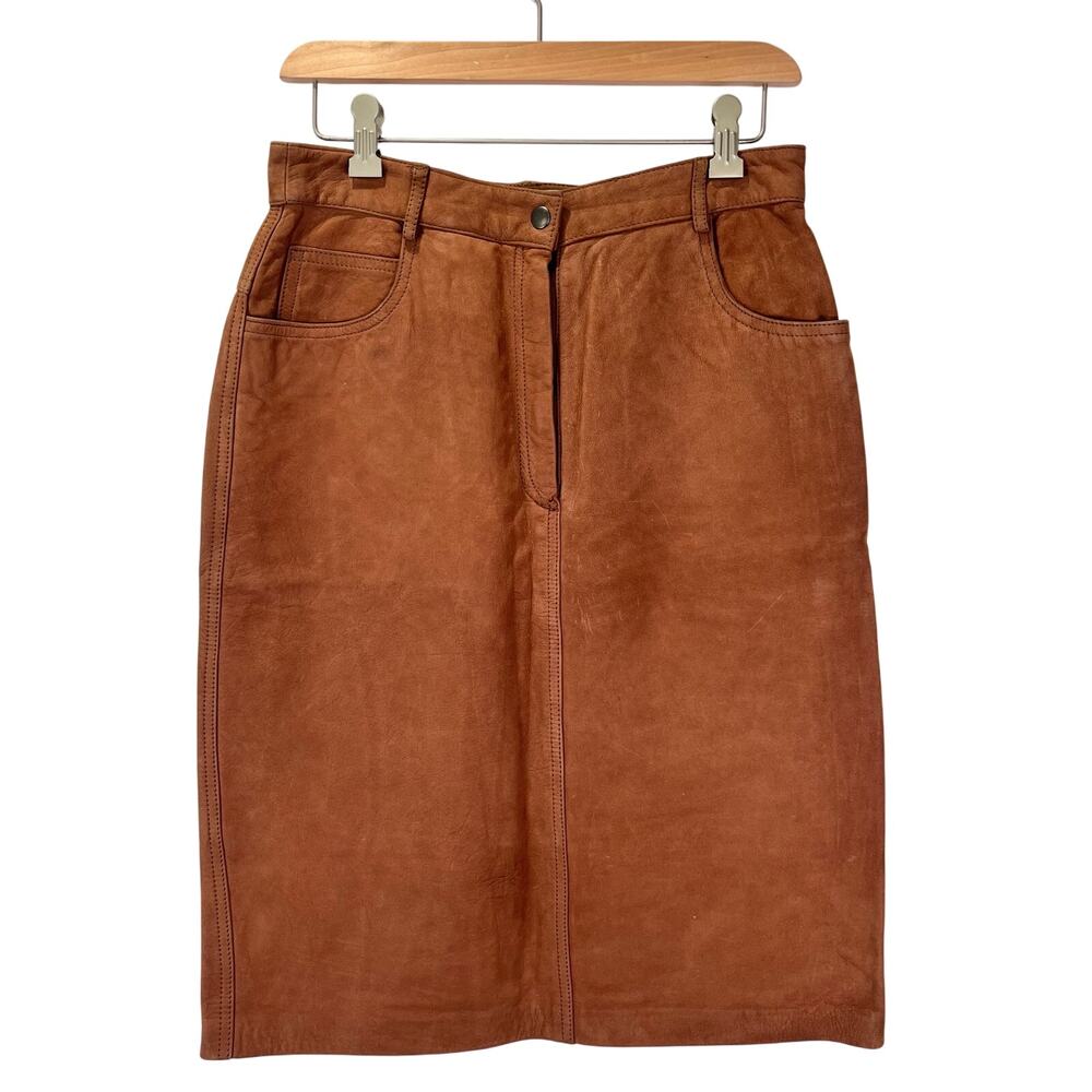 Vintage 90s EVAN DAVIES Leather Pencil Skirt Sz 12 Western Natural Earthy Chic